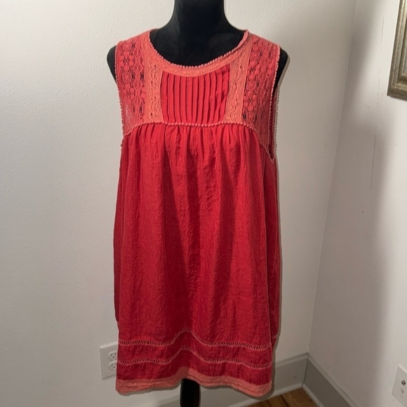 Altar’d State Boho pleated lace keyhole back lined casual dress Sz L - Picture 1 of 7